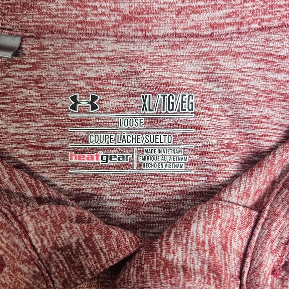 UNDER ARMOUR LOOSE HEAT GEAR XL Men S/S Poly Spandex Golf Shirt Red embroidered - Picture 3 of 9